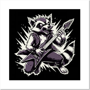 Raccoon Playing Electric Guitar - Rocknroll Raccoon Posters and Art